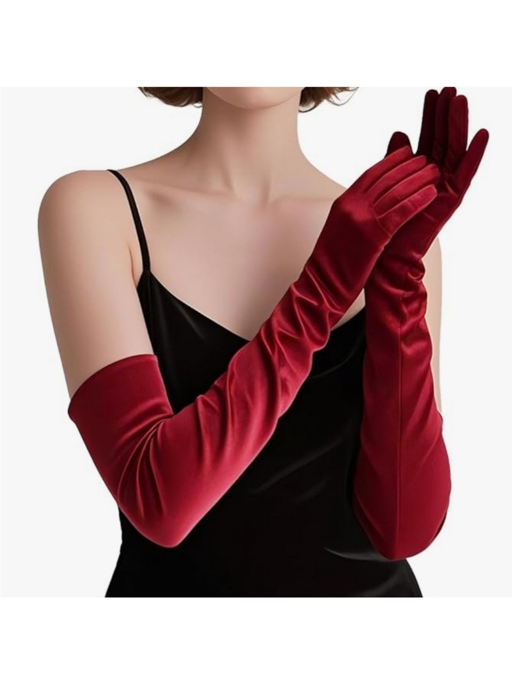Elegant Fine Red Satin Opera Gloves NWT
